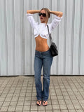 Daiiibabyyy  Lace Trim Irregular Hem Cropped Blouse Women Sexy Puff Short Sleeve Ruffle High Neck Button Crop Tops Spring New Ladies Clubwear