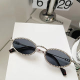 Daiiibabyyy  Crystal Stones Decoration Sunglasses for Men Women Oval Shape Designer Sunglasses Fashion Trendy Outdoor Sun Glass