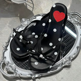 Daiiibabyyy  French Love Polka Dot Bow-Pinched Toe Flip-Flops With Special High Heel Sandals For Women Summer Slippers