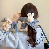 Daiiibabyyy  1pc Little Bear Square Scarf Hair Hoop Cute Hair Accessories Meatball Hair Rope Headwear