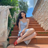 DAIIIBABYYY  -  New Women's Solid Color Slim Fit High Waist Fashionable Suspender Sleeveless Plaid Dress