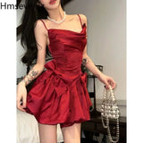 DAIIIBABYYY  -  French Spicy Girl Sexy Red Sleeveless Short Dresses for Women New Retro Ruffle Edge Bow Sweet Waist Slim A-line Sling Dress