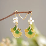 Daiiibabyyy  Vintage Enamel Ginkgo Leaf Flower Earrings Women Autumn Winter Temperament Fashion Jewelry Holiday