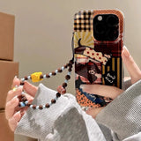 Daiiibabyyy  Vortex pattern IND splicing sausage dog phone case with chain for iPhone 11 12 13 14 15 16 17 Pro Max