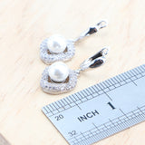 Daiiibabyyy White Pearls Silver 925 Jewelry Sets  For Women Bridal Earrings Bracelets Rings Pendant Wedding Set Necklace Zirconia Jewellery