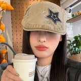 DAIIIBABYYY  -  Japanese Retro Star Patch Design Denim Forward Hat Men's and Women's Spring and Autumn Outdoor Sunshade Casual Beret