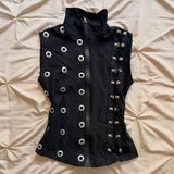 Daiiibabyyy  Y2k Aesthetic Black Hollow Out Rivet Tank Top Women Streetwear Stand Neck Casual Camisole Harajuku Grunge Vintage Zipper Vest