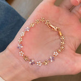 Daiiibabyyy  French CZ Cubic Zirconia Imitation Pearl Flower Charm Bracelets for Women Real Rose Gold Plated Copper Birthday Gifts