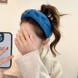 DAIIIBABYYY  -  Milk blue series~soft waxy pleated white wool headband women's wide edge high cranial top advanced sense gentle hairpin headband