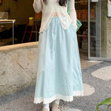 DAIIIBABYYY  -  Fresh and Fashionable Lace Lace Splicing Half Skirt Summer New Versatile Loose High Waist Long Skirt