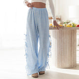 Daiiibabyyy Women Summer y2k Striped Print Pants Casual Loose Fit High Waist Drawstring Wide Leg Pop Pants Vintage Streetwear Lounge Pants