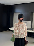 DAIIIBABYYY  -  Sweet Just V-neck Drawstring Floral Lace Shirt Women Gentle Lazy Wind Long Sleeve Top