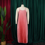DAIIIBABYYY  -  Sexy Spaghetti Stap Dresses for Women V Neck Sleeveless Loose Pleated Ankle Length Elegant Ladies Birthday Party Dinner Gowns