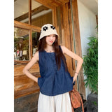 DAIIIBABYYY  -  Chic Women's Camis Square Neck Solid Off Shoulder Denim Camisole Loose Fungus Edge Korean Fashion Tanks Summer Trendy Female Top