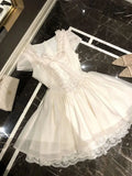 Daiiibabyyy  Summer French Elegant Sweet Princess Dress Women's Short-sleeve Round Neck Lace Bow Mini Party Dress Chic Fashionable Clothing