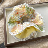 Daiiibabyyy  1 Pcs Ladies' Hair Scrunchies Oil Painting Floral Lace Border Korean Sweet Artistic Elastic Hair Bands Elegant Hair Accessories