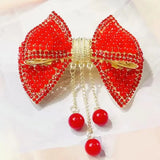Daiiibabyyy New Ins Korean Fashion Temperament Pearl Diamond Bow Spring Hair Clip Pearl tassel hairpin For Women Jewelry Gifts Hair Jewelry