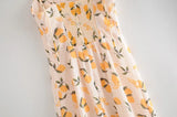 Daiiibabyyy  Vintage French Summer Orange Lemon Print Bandage Spaghetti Strap Midi Dress Women Hem Slit Bow Lacing Up Sling Dresses Vestido
