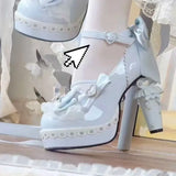 Daiiibabyyy  Original Egg Tart Heart High Heel Lolita Shoes with  Knot Silk Ribbon and Unique Shape Heel for Women