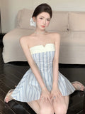 DAIIIBABYYY  -  Elegant Y2K Strapless Mini Dresses for Women Bow Patchwork A-line Birthday Party Dress Korean Fashion Prom Short Vestidos Mujer