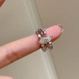 Daiiibabyyy  New Trend Minimalist 3 Piece Sets Shining Shining Horse Eye Zircon Rings Women's Opening Adjustable Ring