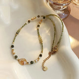Daiiibabyyy  New Fashion Mix Color Natural Stone Crystal Glass Beads Beaded Necklace for Women 18K Gold Plated Stainless Steel Chokers