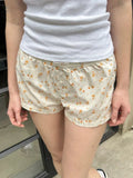 Daiiibabyyy Women Orange Floral Sweet Straight Shorts Elastic High Waist Cotton Sweet shorts Vintage Cute 2024 Fashion Summer Home Underwear