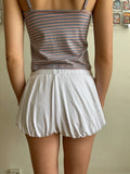 Daiiibabyyy  Y2K Grunge Women White Double Button Pocket Elastic Waist Ruffle Hem Bubble Shorts
