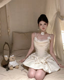 DAIIIBABYYY  -  Sweet Spaghetti Strap Mini Dress for Women Chic Tie Flower Bow Party Dresses Summer Spring Fashion Female Vestidos New Outfits