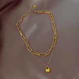 Daiiibabyyy Fashion Double Layer Heart Pendant Necklace for Women Korean Romantic Design Stainless Steel Neckalce Jewelry Gift