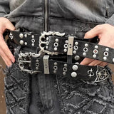 Daiiibabyyy  Retro Fashion PU Leather Rivet Belt for Men Spicy Girl Studs Y2K Belt Black White Metal Men Waistband Belt Jeans Accessories