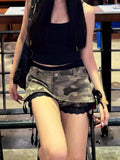 Daiiibabyyy  American Vintage Heavy Spice Girls Skirt Camouflage Lace Up A-line Short Mujer Faldas All-match Slim Bodycon Y2K Faldas
