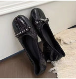 Daiiibabyyy  Ballet Style Vintage Pleated Split Toe Women Pumps Fashion Soft Leather Rivet Bowknot 5CM High Heels Casual Tabi Loafers Shoes
