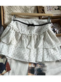 Daiiibabyyy Women Polk Dots Sweet Mini Skirts 2024 Fashion Summer Bow High Waist A-line White Short Vintage Preppy Style Cute Skirts