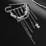 Daiiibabyyy  Irregular Square Beaded Tassel Chain Brooch for Women Exquisite Rivet Dangle Pants Chain Pin Versatile Clothing Accessories Gift