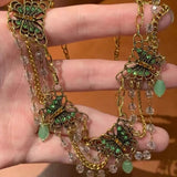 Daiiibabyyy  New Hot Red Velvet Butterfly Tassel Necklace Sweet and Cool Girl Fashionable Niche and Light Luxury Design Collarbone Chain