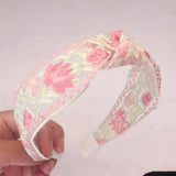 Daiiibabyyy  Vintage Flower Chiffon Embroidery Headband For Women Elegant Ethnic Lace Wide Headband Hair Hoop Hair Accessories Wholesale