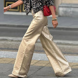 DAIIIBABYYY  -  Spring Autumn High Street Loose Women's Trousers Fashion Button Solid Color Straight Pants Office Lady Elegant Pocket Long Pants