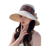 DAIIIBABYYY  -  National Style Spring and Autumn New Hat Women's Travel Folding Fisherman's Hat Sun Protection Sunshade Hat Large Brim Sun Hat