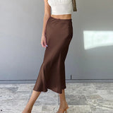 Daiiibabyyy  Master the Elegance! Solid - color, Versatile and Casual Fishtail Midi Skirt with Draping Effect, a Trendsetter.