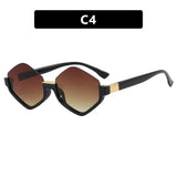 Daiiibabyyy  Retro Large Frame Polygonal Diamond Shaped Sunglasses for Women with A Sense of Luxury Bottom Half Frame Letter Sunglasses