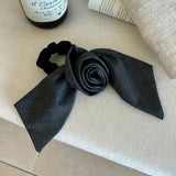 Daiiibabyyy  Gray Striped Square Scarf Bow Flower Hair Ring Simple Advanced Ladies Elegant Hair Accessories INS Fashion Hair Clip