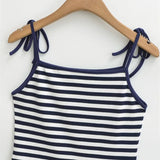 Daiiibabyyy  Sweet Double-shoulder Strap Striped Color-block Camisole For Women Unique Design Patchwork Pure Desire Dress Elegant Casual WIKO