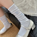 DAIIIBABYYY  -  2pairs Lolita Bow Black White Socks JK Japanese Style Bandage Bowknot Kawaii Sock Women Sweet Girls Cute Cotton Long Socks Sox
