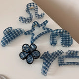 Daiiibabyyy  Dark blue transparent plaid hair claw clip simple elegant disc hair shark clip versatile daily high-end hair accessories