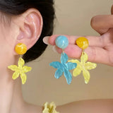 Daiiibabyyy  Trendy Summer Dopamine Colorful Acrylic Starfish Dangle Earrings for Women Summer Ocean Beach Vacation Jewelry Accessories Gifts