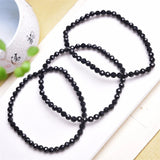 DAIIIBABYYY  -  2PCS 4MM Natural Black Tourmaline Facet Bracelet Handmade Crystal Quartz Jewelry Stretch Bangle Children Birthday Gift