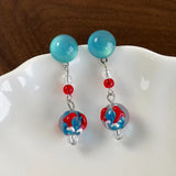 Daiiibabyyy  Funny Contrasting Color Resin Glass Beads Strand Ball Star Hanging Dangle Earrings for Women Wholesale Holiday Jewelry