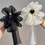 Daiiibabyyy Trendy Black And White Color Mesh Big Bow Hairpins Girl Tulle Starry sky Hair Clip Women Ponytail Claw Clip Hairgrip Accessories