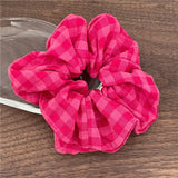 DAIIIBABYYY  -  Pink plaid pleated intestine ring hair ring size version temperament fabric head flower ponytail hair rope Korean version new